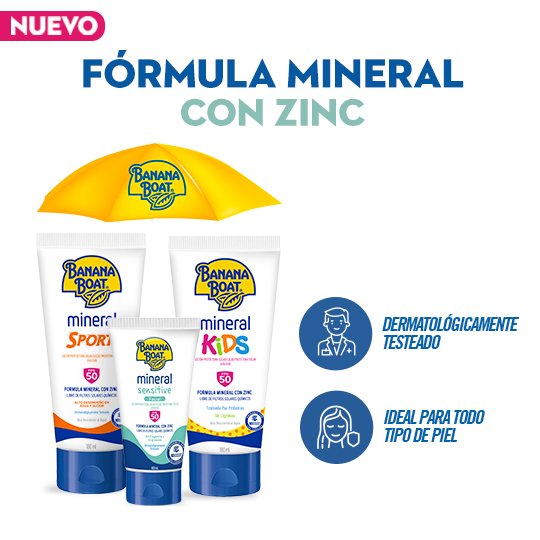 image-Proteccion Solar Banana Boat Mineral con formula mineral con ZINC y libre de filtros solares quimicos